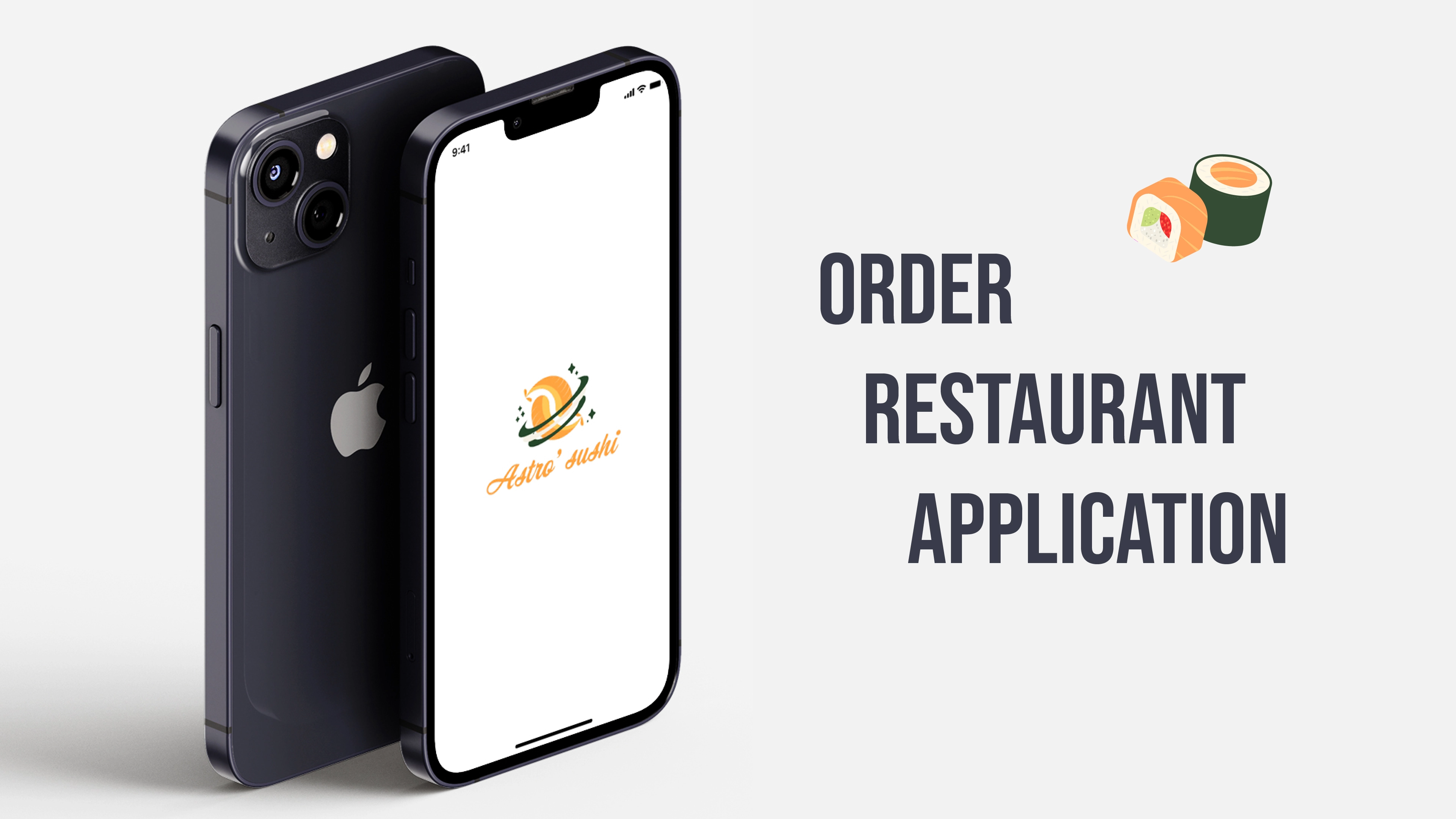 Iphone mockup showing Astro'Sushi restaurant order app